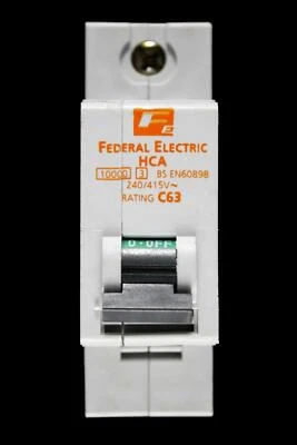FEDERAL ELECTRIC BUND 63 AMP KURVE C 10kA MCB SCHUTZSCHALTER STABILLOK HCA1P63 HCA
