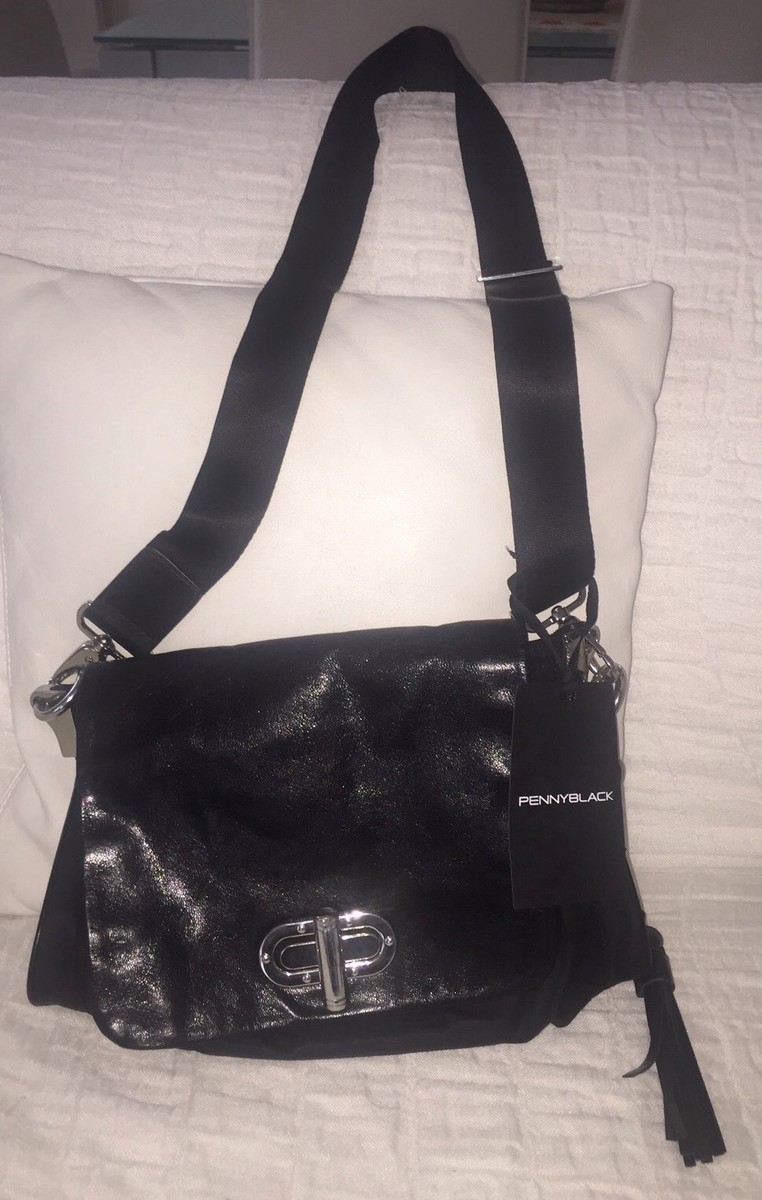 PENNYBLACK BORSA NERA PIATTA IN PELLE E IMPERMEABILE NAPPINA