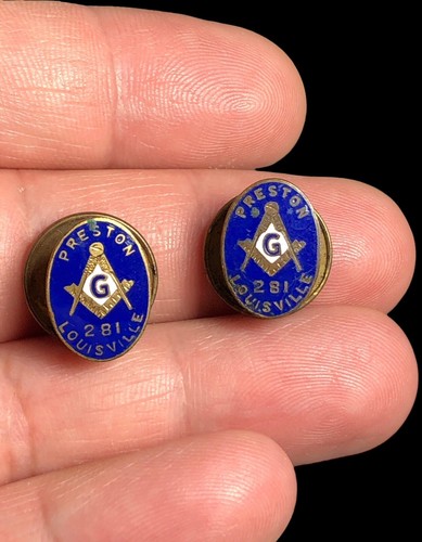 2 Antique enamel Louisville Freemason Mason Member Lapel Pin Masonic Screw Back - Picture 2 of 4
