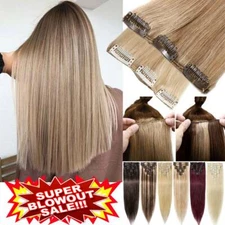 Long&Short Clip In Full Head Remy Russian Human Hair Extensions Highlight Sombre