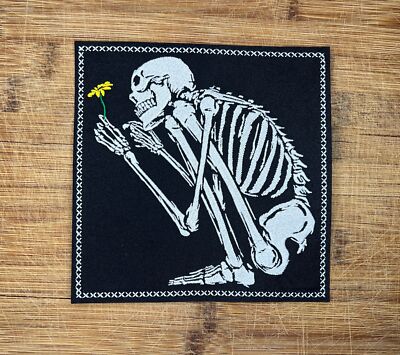Gothic Skeleton Flower Patch 6x6 Iron-On Embroidered for Jackets & DIY
