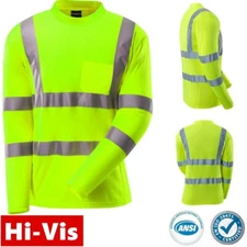 Hi Vis ANSI Class 3 Reflective Safety Lime Long Sleeve T Shirts High Visibility