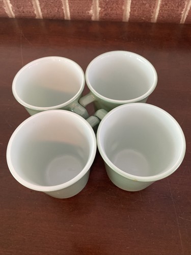 Pyrex Coffee Mug Vtg Mint Green Milk Glass D Ring Handle Set Of 4 - Picture 12 of 12