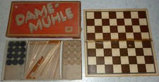 Brettspiel DAME-MÜHLE 1955 Karl-Marx Schach 2x12 Steine Holz *Ureltern-Nachlass*