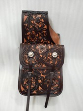Best Quality Cowhide Leather Western Trail Tooling Carving Horse Saddle Bag.