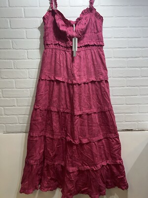 NWT! Anthropologie The Blythe Square-Neck Tiered Dress Pink Rose Size XL $178