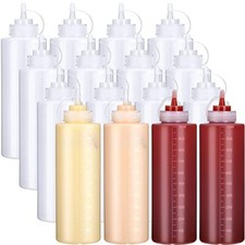 16 Pack 32oz Plastic Squeeze Bottles for Ketchup BBQ Sauce Condiments