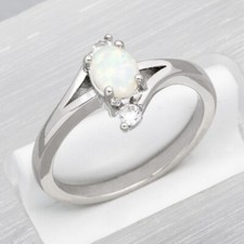 4x6 Oval White Fire Opal Silver Jewelry Simple Women Solitaire Ring Size 6 7 8 9