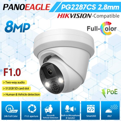 Hikvision Compatible 4K 8MP Full Color Outdoor Security POE Camera 2-Way Audio