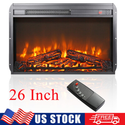 Electric 26'' Fireplace Insert Heater Log Flame Effect Timer with Remote Control