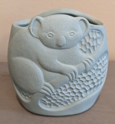 Dayle Rushall Bisque Blue Koala Vase Studio Art Pottery Vintage Marked