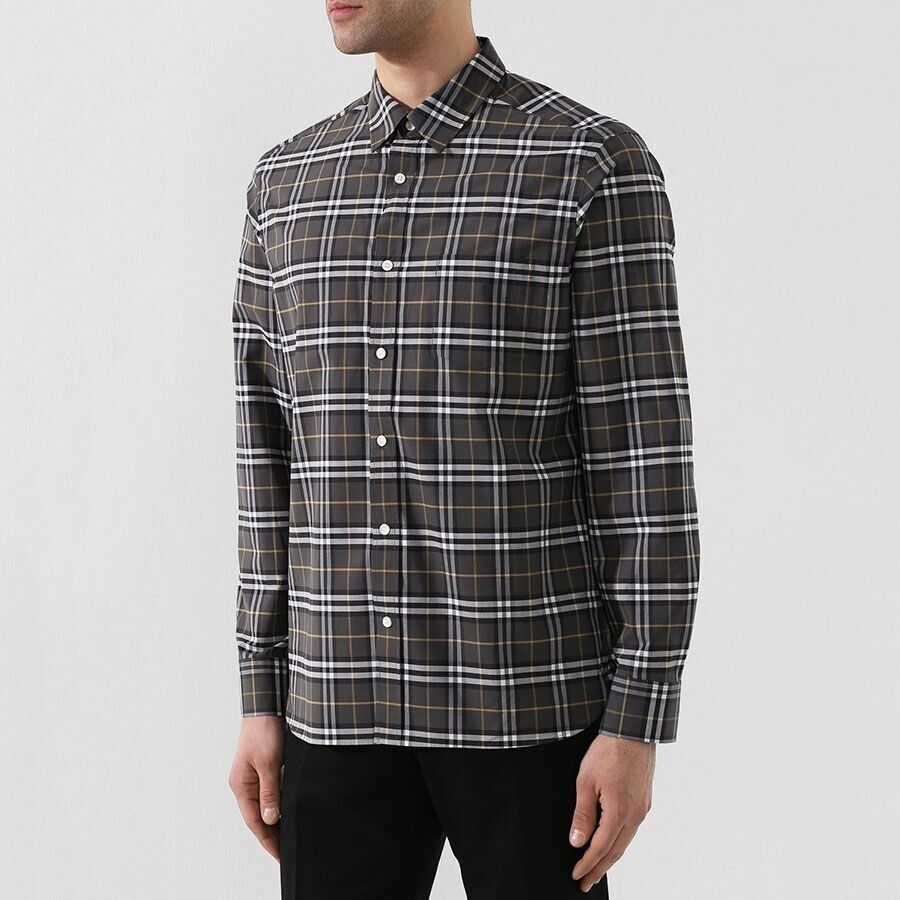 Burberry Men's George Check Sport Shirt Long Sleeve Gray Burberry Men's George Check Sport Shirt Long Sleeve Gray