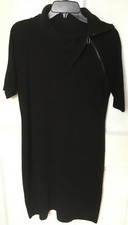Calvin Klein Women's Sweater Dress Large Black Zippered Short Sleeve Cowl Career