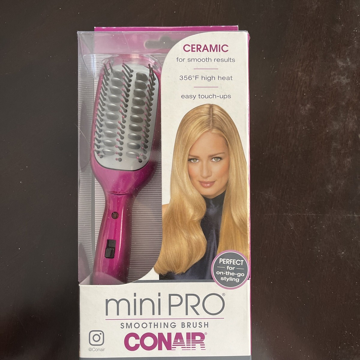 Conair Mini PRO Ceramic Smoothing Straightening Brush in Pink used in