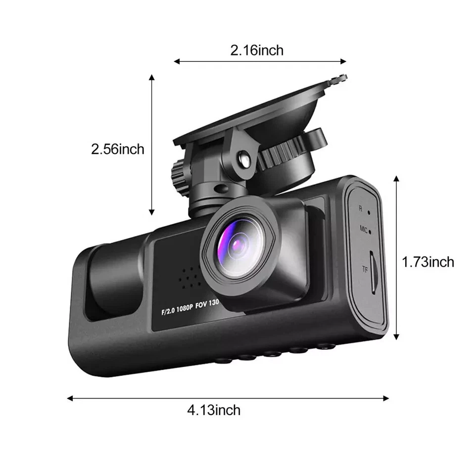 HD 1080P Dual Lens Dash Cam Front/Rear/Inside Car Camera Recorder USB-C - Image 2 of 4