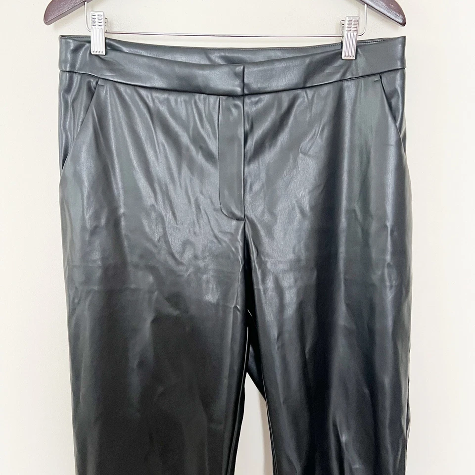 Alexia Admor Black Faux Leather Pants High Rise Wide Leg Trousers Size 12 Formal - Image 2 of 4