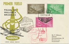 SPANIEN 1956, Erstflug Sabena „PALMA DE MALLORCA - BRÜSSEL“ mit Anschlußflug