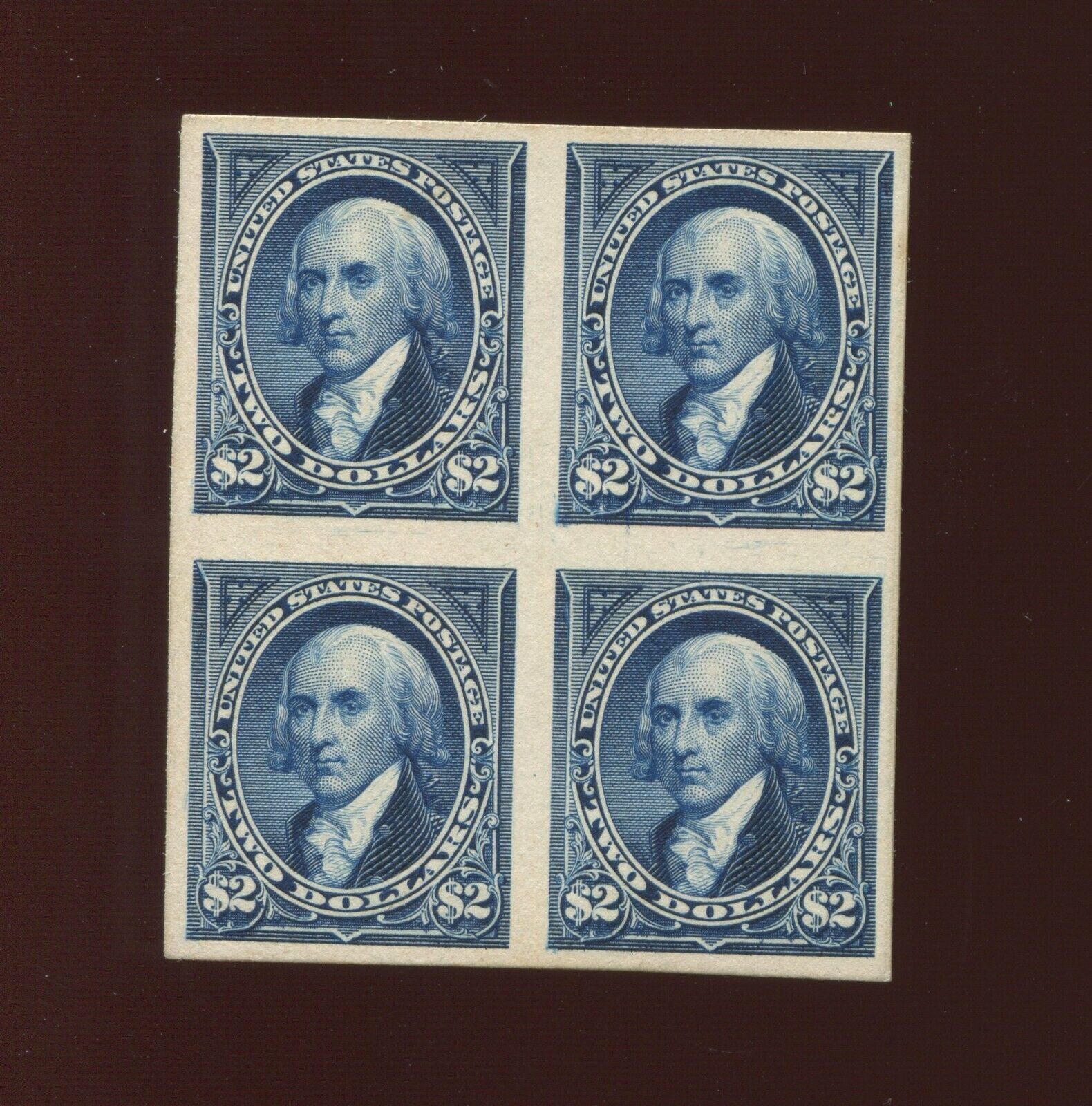 262P4 Madison Plate Proof on Card Block of 4 Stamps (Stock 262
