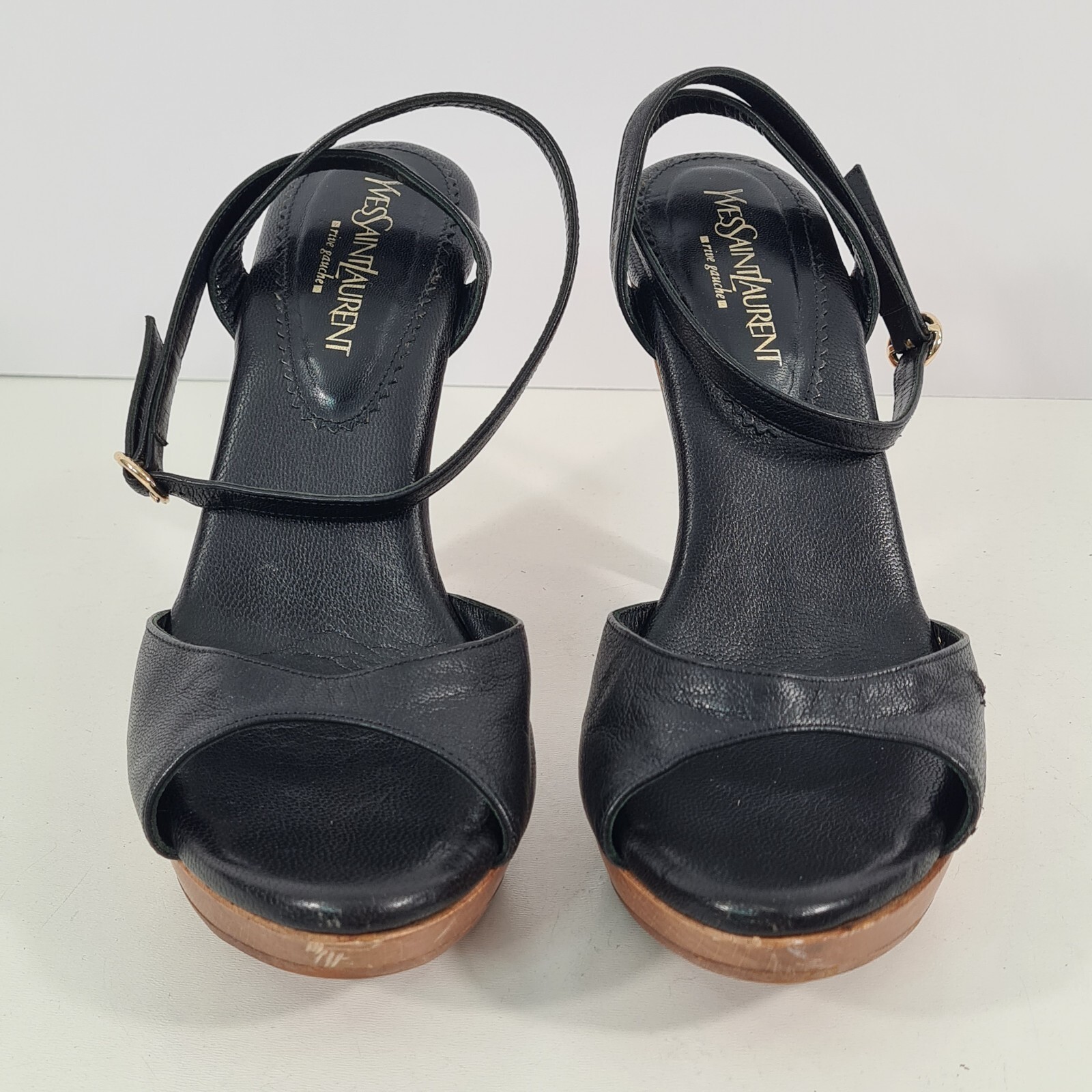 SAINT LAURENT Sandali YSL Rive Gauche neri in pelle con cinturini taglia 37