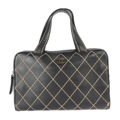 Bag Chanel Wild Stitch Handbag Mini Boston Leather Black