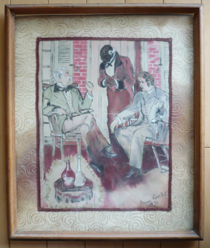 KAREN LERCHE, 1936 FOLK PRIMITIVE ANTIQUE MIXED MEDIA VINTAGE PAINTING Signed - Picture 4 of 16