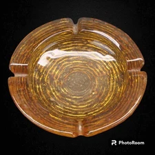 Vintage Anchor Hocking Glass Ashtray Soreno Amber Gold Mid Century 6.25"