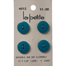 Buttons Blue Round Flat 2-Hole 4-Pack 16MM P 5/8" Vintage La Petite No. 4012 USA