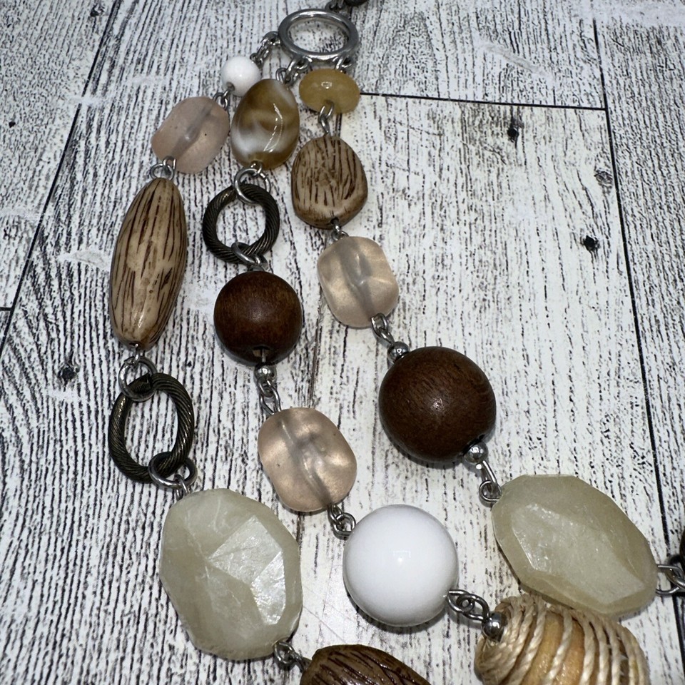 Chico's Costume Jewelry Necklace Boho Beaded Chain Brass Stone Fashion