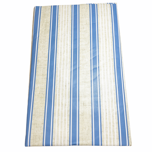 Tovaglia vinile fondo flanella misure assortite righe blu beige bianco - Foto 1 di 5