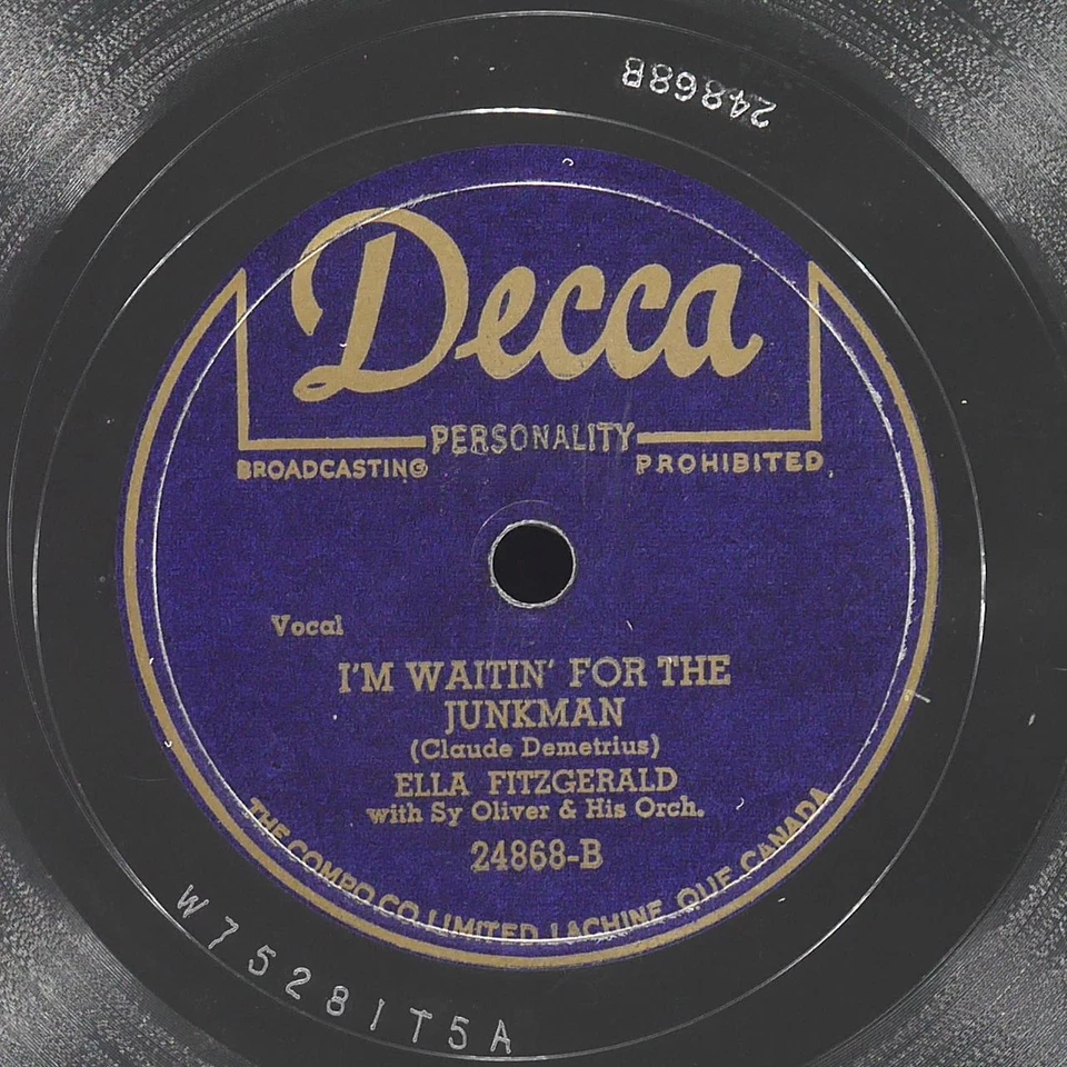 ELLA "SATCHMO" FITZGERALD SY OLIVER Basin Street Blues DECCA 24868 VG+ 78 10" - Image 3 of 4