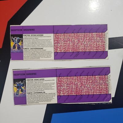 Transformers G1 DREADWIND & DARKWING Tech Specs Set of 2 Powermasters
