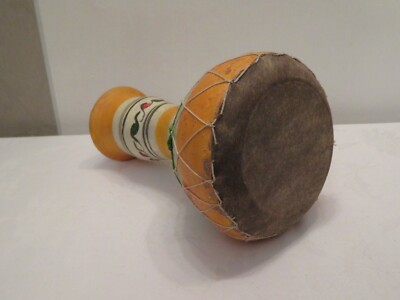 Trommel Afrika Bongo Drum Ton bemalt Deko Höhe ca 25 cm gelb bunt vintage