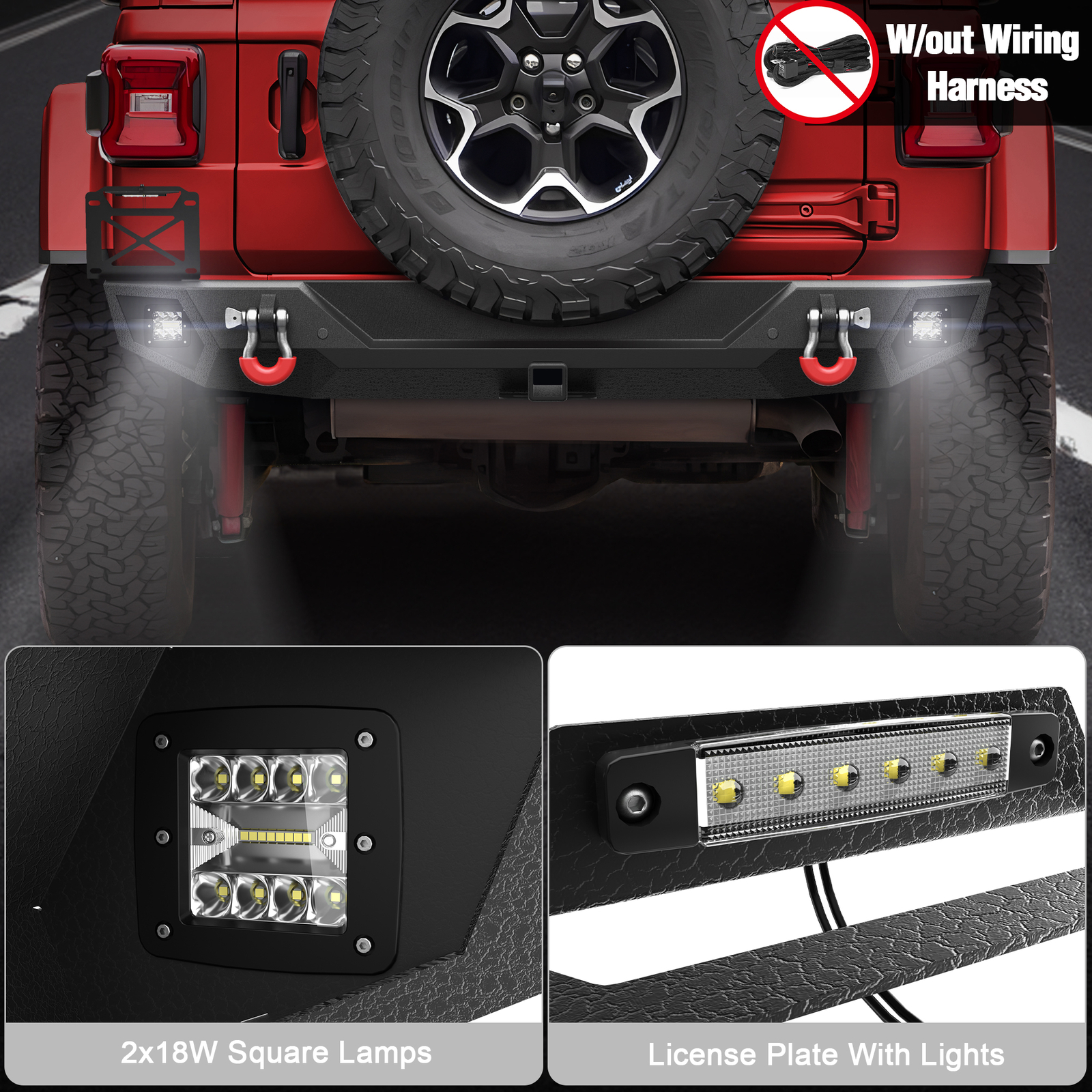 For 2019-2024 Wrangler JL/JLU Front or Rear Bumper W/Winch Plate&LED Lights thumbnail 12