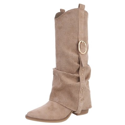 Damen Cowboyboots mit Nieten und Reißverschluss Ital-Design 4690 in Hellbraun