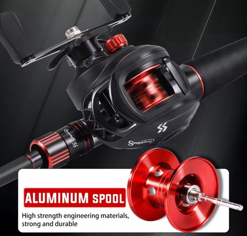 Fishing Rod Reel Combo Carbon Fiber Baitcasting 7.2:1 Gear Set - Foto 15 di 20
