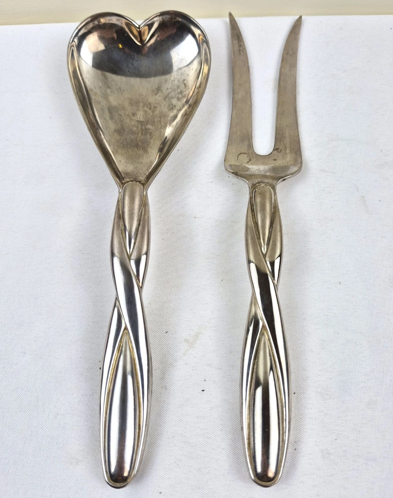 Vintage Towle Silverplate Salad Serving Set Heart Shaped Spoon & Fork