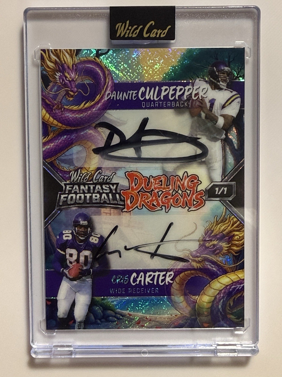 Wild Card Dueling Dragons Dante Culpepper Cris Carter Dual Auto 1/1 Vikings