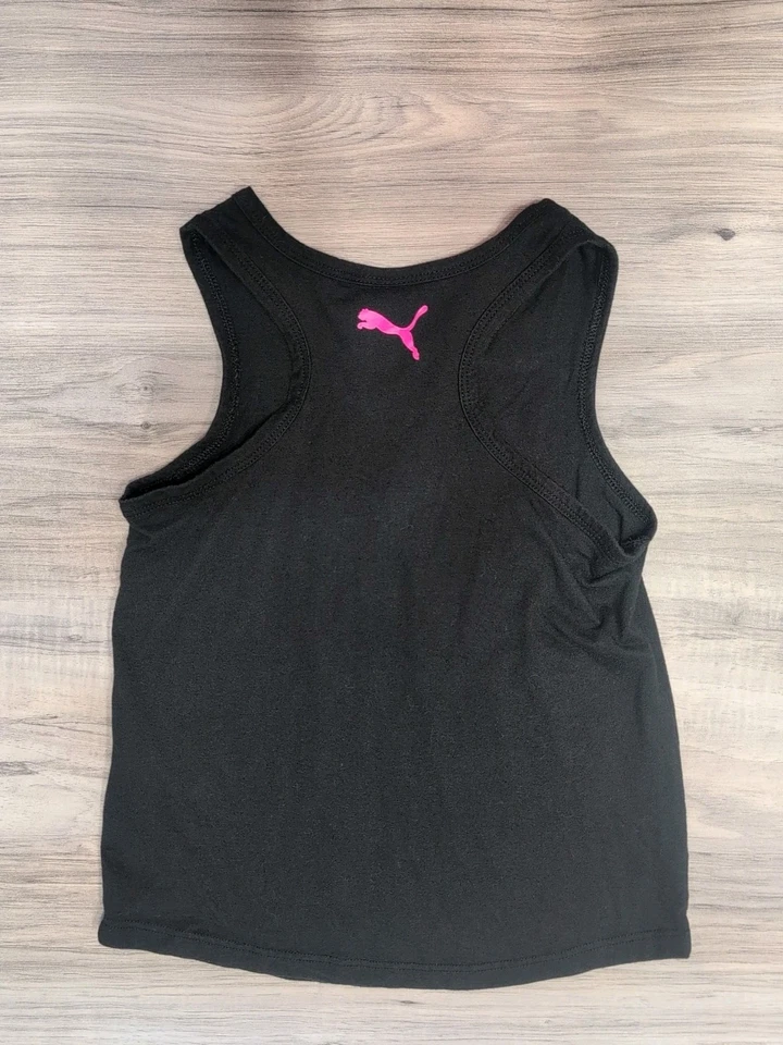 Camiseta sin mangas Puma para niñas talla 7 pequeña rosa con logotipo negra Foto 3 de 3