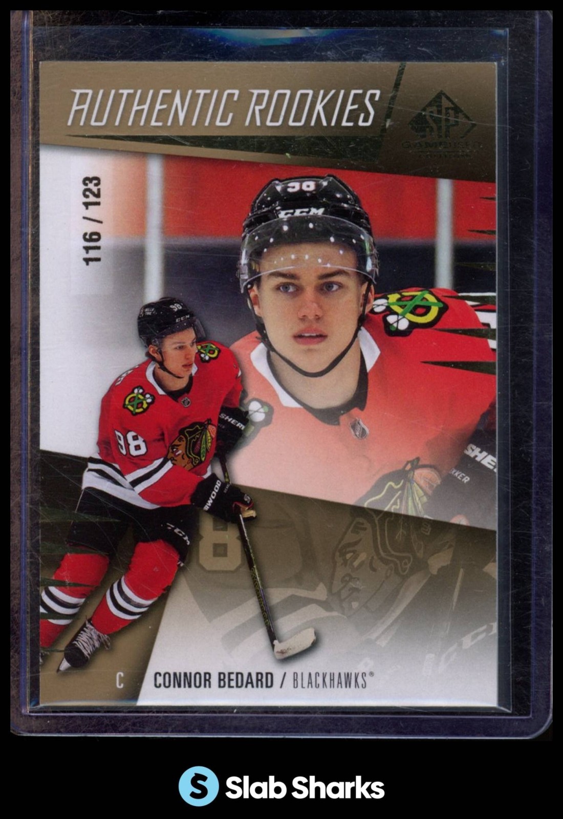 2023 UPPER DECK SP GAME USED #230 CONNOR BEDARD GOLD RC ROOKIE /123