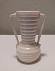 MCM Shawnee American Art Pottery Ribbed Ivory Glaze Double Handled Vase 5.5"