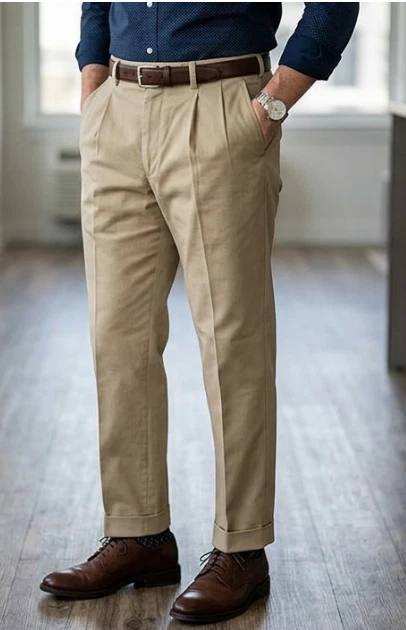 Brooks Brothers Pants khaki /Beige Elliot Men Pleated Cuff Dress Chino Logo