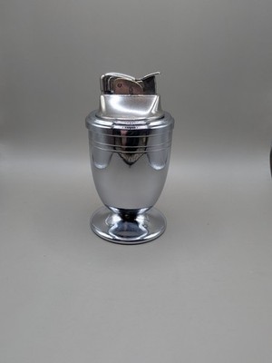 Vintage Evans Chrome Pedestal Table Lighter Tall Insert Restored Patent RE19023