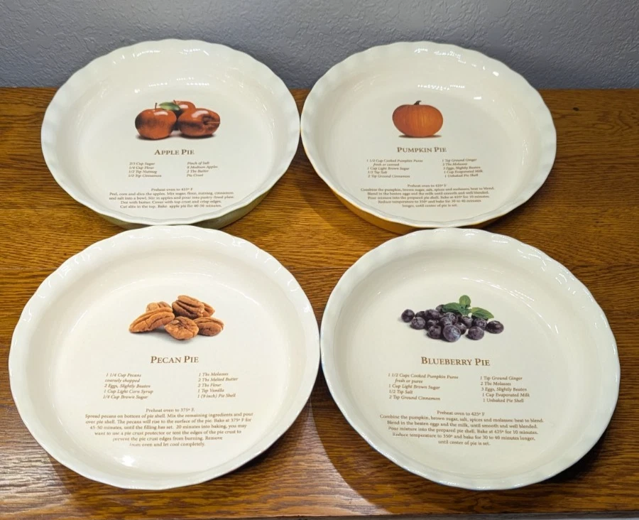 Vintage Pie Plate Dish's w/Recipe 10" Ceramic Pie Plates Pumpkin Pie Apple Pie
Opens in a new window