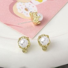 2Pairs Gold Tone Alloy Faux Pearl Earrings Co...