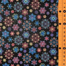 Fabric Traditions | Christmas Multi Snowflake Allover Black With Glitter | YARD