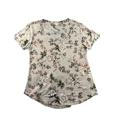 Lucky Brand Womens Grey Floral Slub Knit Scoop Neck Short Sleeve T-Shirt Small