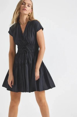 DEREK LAM 10 Crosby $425 Tora Solid Black V-Neck Bow A-Line Dress Size 10
