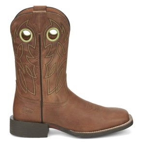Bottes Homme Justin Western Cowboy - Cuir Autruche Marron - Taille 11 - Vintage