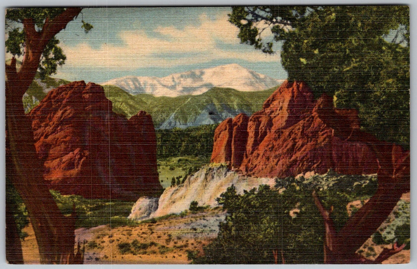 Vtg Linen Postcard Pikes Peak Gateway View Colorado Springs, CO 1930s