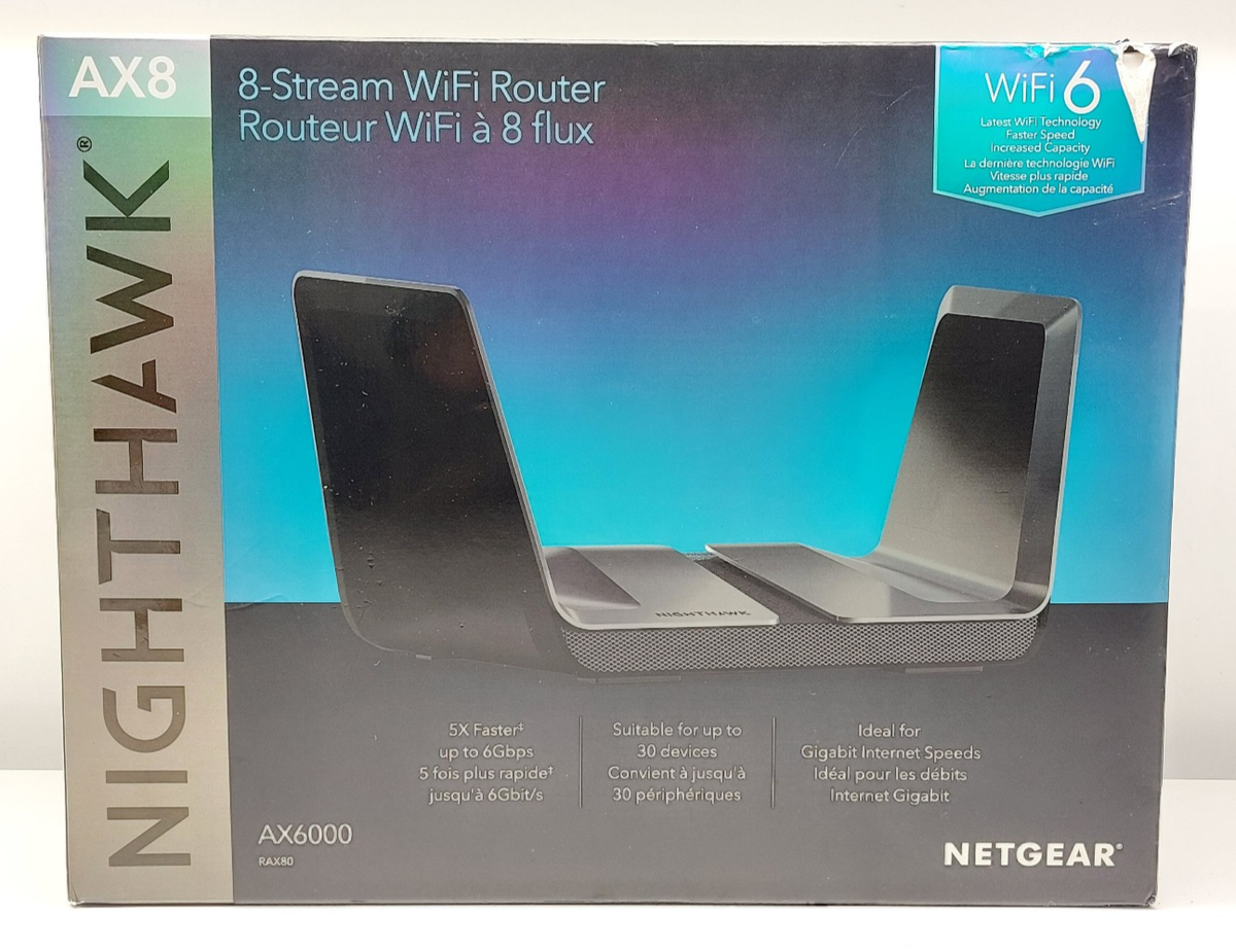 Netgear Nighthawk 8-Stream WiFi 6 Router AX8 AX6000 RAX80-100CNS